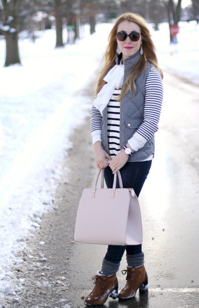 Grey Vest, Striped Sweater & the Perfect Winter Booties - CLASSY SASSY