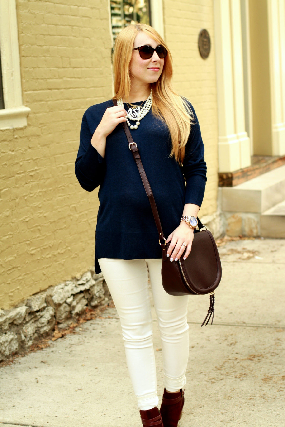 Pre-Fall w/Navy Pullover + Burgundy Ankle Booties & Crossbody - CLASSY ...