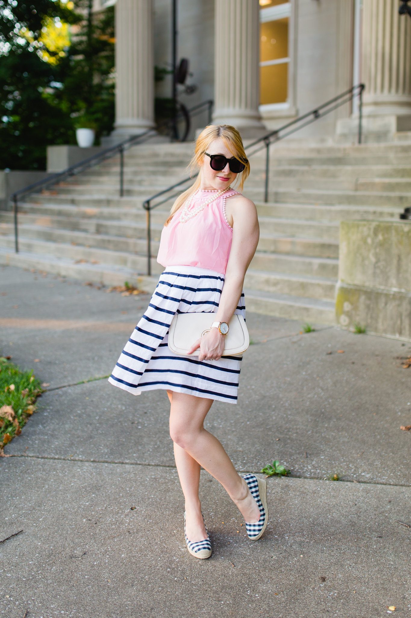 Pink Bow Blouse & Striped Skirt - CLASSY SASSY