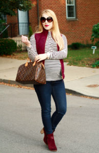 burgundy j.crew vest striped turtleneck