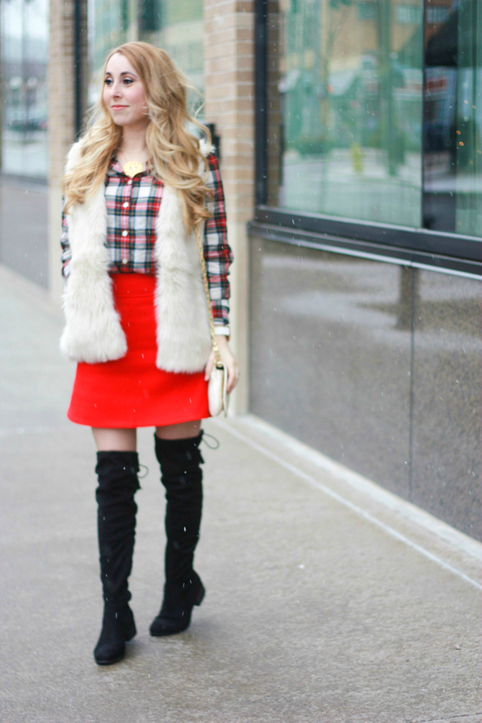 red skirt fur vest2 - CLASSY SASSY