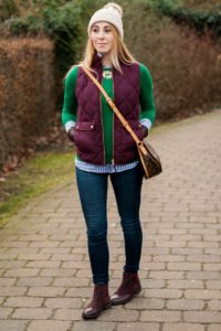 green pullover burgundy vest chelsea boots