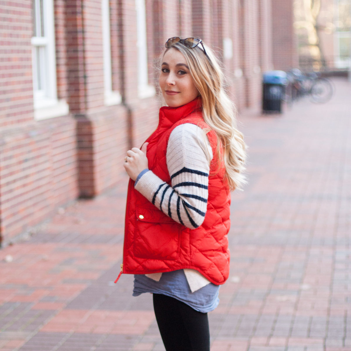 Preppy Winter Outfit: Red Quilted Jacket with Matching Hunter Boots
